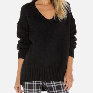 Free People Black V-Neck Brookside Tunic Sweater Size Small
